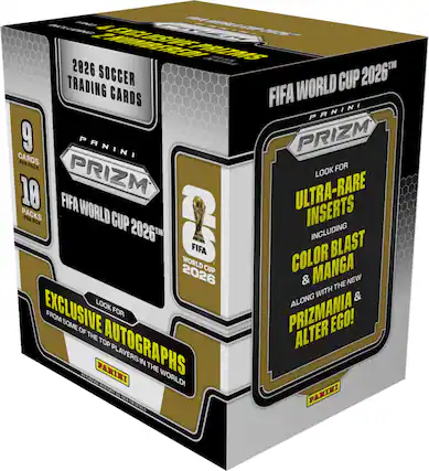 2026 Soccer Trading Cards
Panini Prizm
FIFA World Cup 2026™
9 Cards Per Pack
10 Packs Per Box
Look for Ultra-Rare Inserts Including FIFA Color Blast & Manga
Along with the New Prizmania & Alter Ego!
Exclusive Autographs from Some of the Top Players in the World!