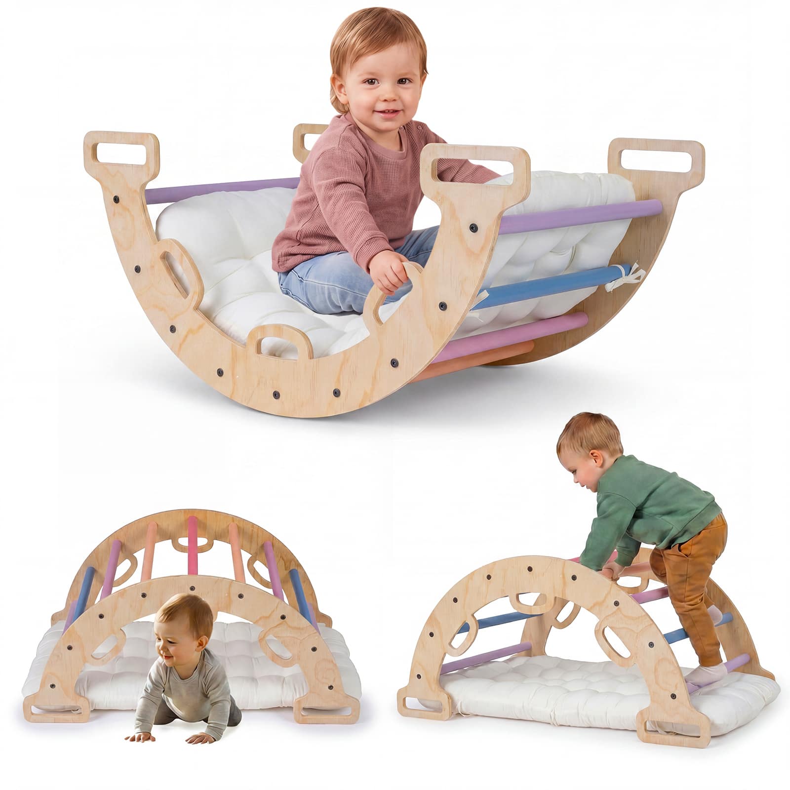 Costway - Wooden Rocking Climbing Arch with Cushion, 3-in-1 Montessori Kids Climber Rocker - Multicolor price history on PriceWatchPro