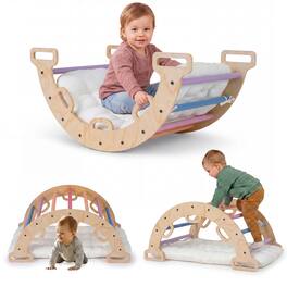 Costway - Wooden Rocking Climbing Arch with Cushion, 3-in-1 Montessori Kids Climber Rocker - Multicolor