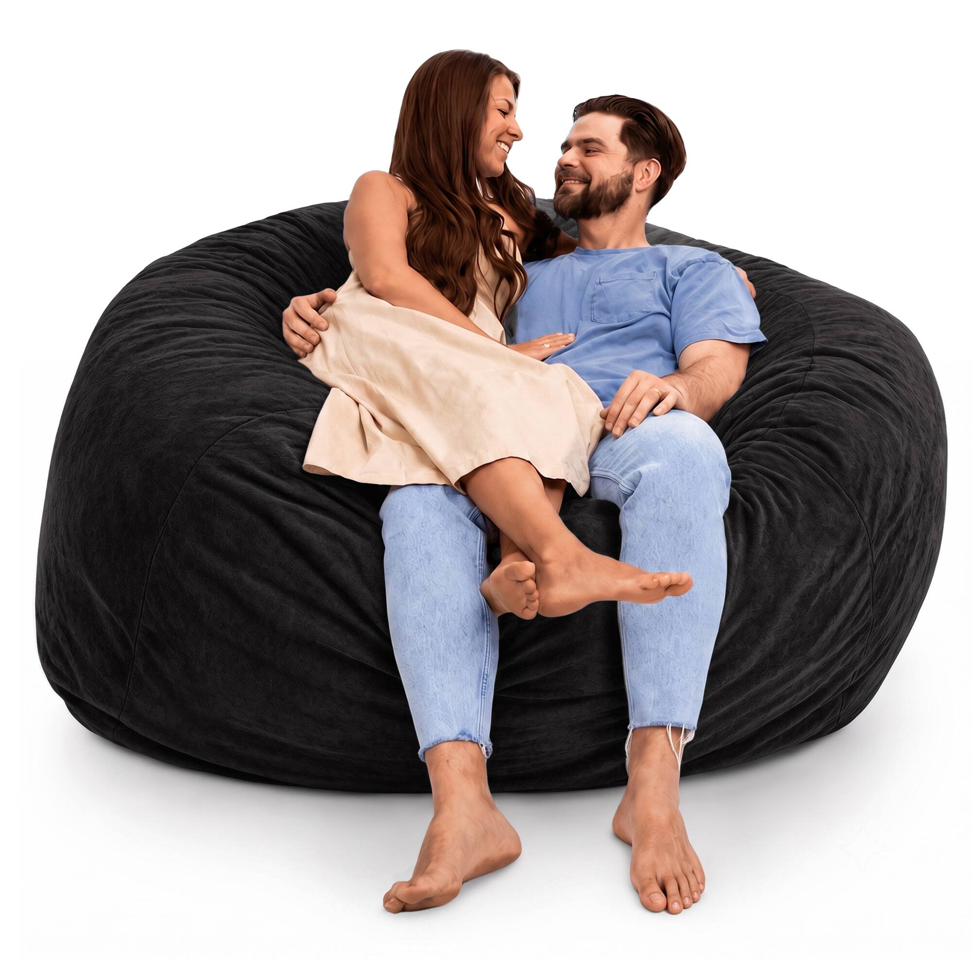 Alt View 6. Ultimate Sack - Ultimate Sack 6000 6 Foot Foam Pre-Filled Fur Cover Bean Bag Chair, Charcoal - Charcoal.