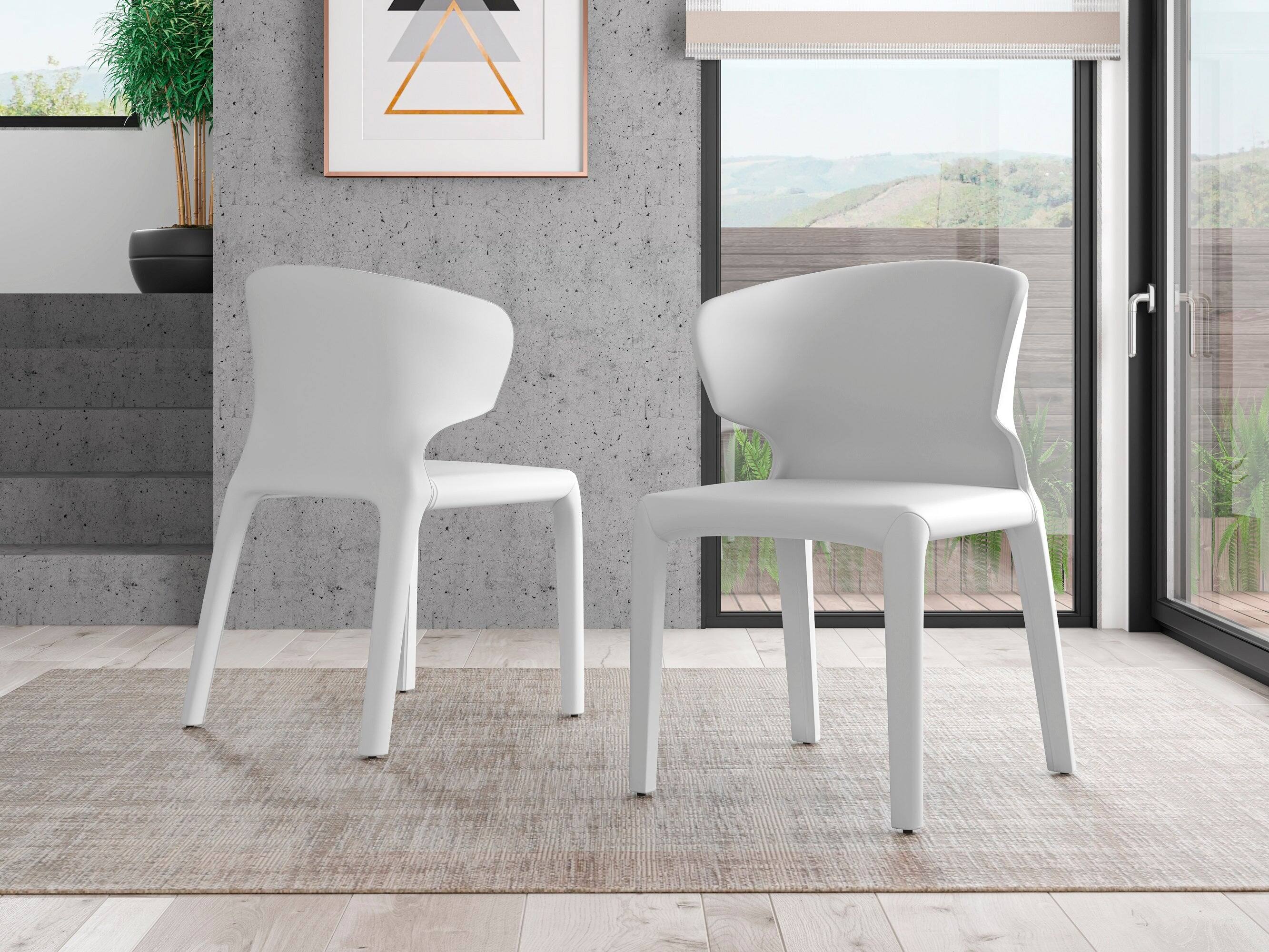 Angle. Manhattan Comfort - Conrad Mid-Century Modern Upholstered Dining Chair - Set of 2 - Cream.