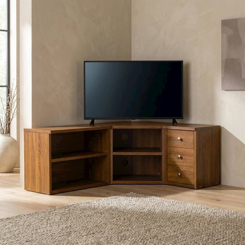 Alt View 2. FurniFact - Wooden TV Stand with Open Shelves in Warm Walnut Finish for Modern Living Room - Gray.