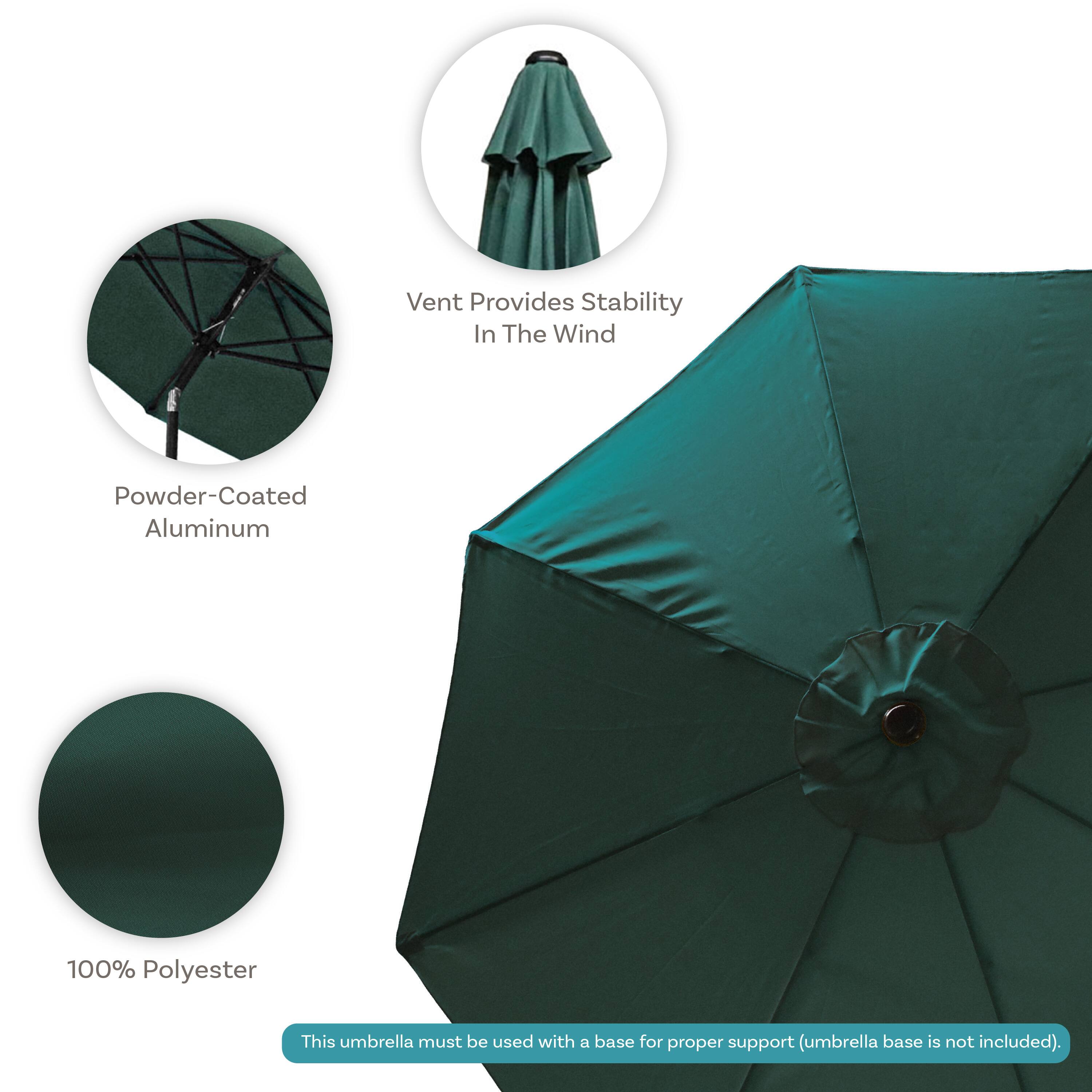Vent Provides Stability In The Wind

Powder-Coated Aluminum

100% Polyester

This umbrella must be used with a base for proper support (umbrella base is not included).