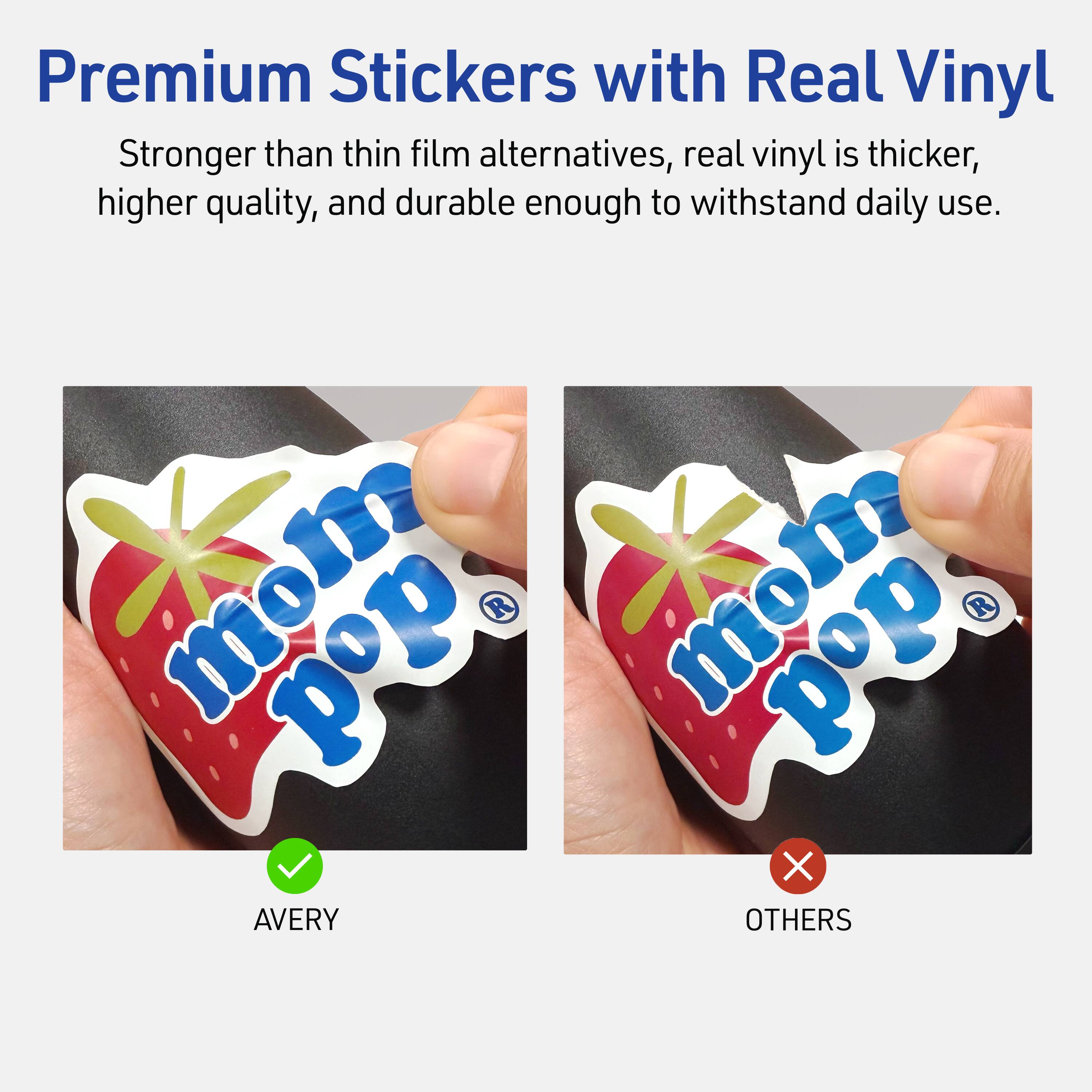 Premium Stickers with Real Vinyl

Stronger than thin film alternatives, real vinyl is thicker, higher quality, and durable enough to withstand daily use.

mom pop R mom pop R

AVERY OTHERS
