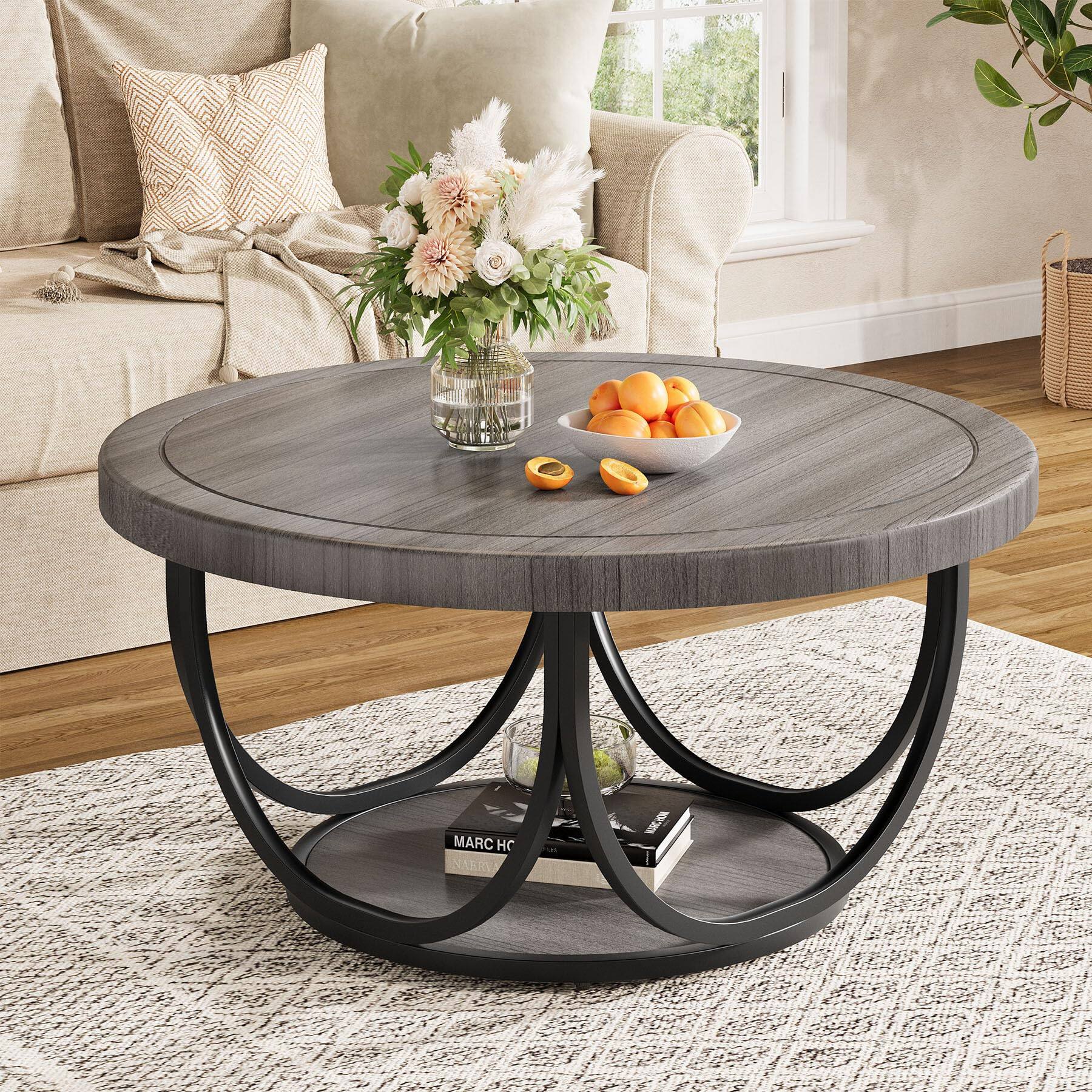 Tribesigns Round Coffee Table with 2 Tiers, 31.5