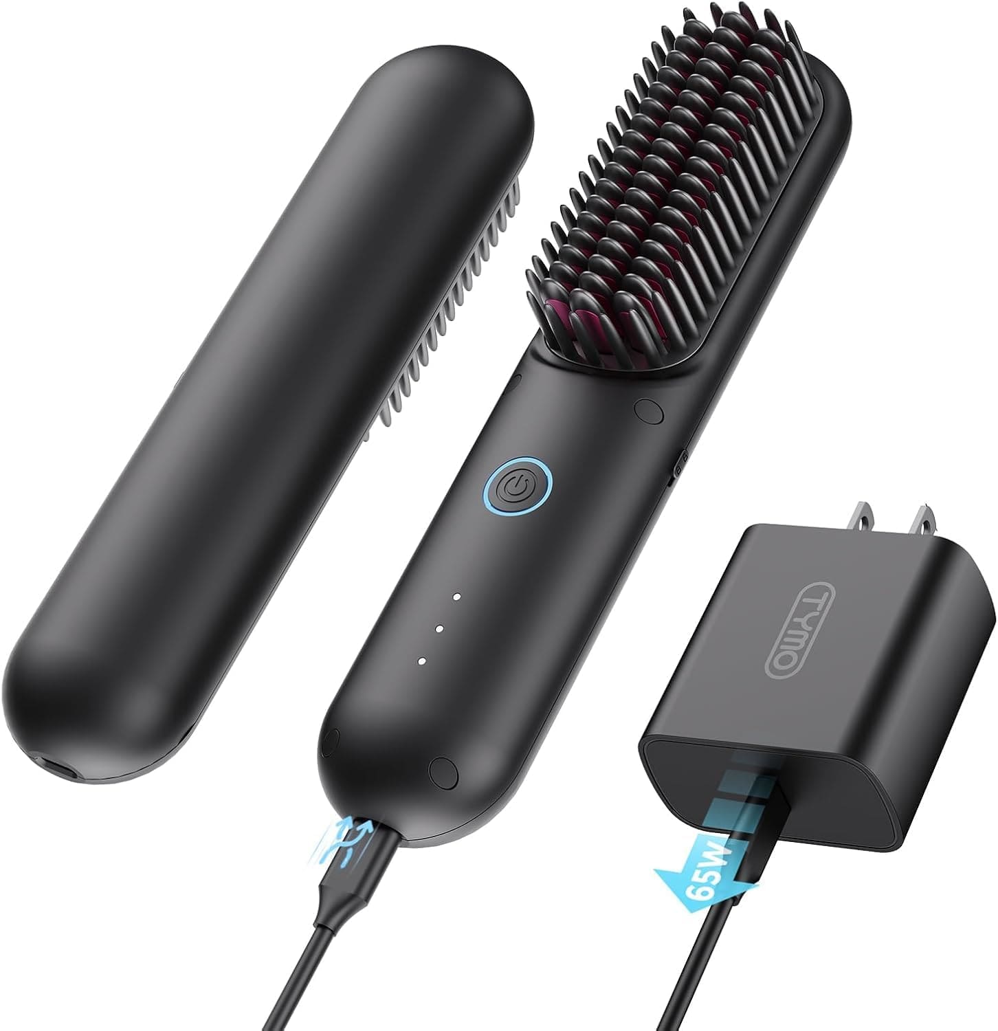 DORLUKFU - Cordless Hair Straightener Brush - Porta PRO Portable Straightening Brush for Travel, Mini Ionic Hot Comb Straightener