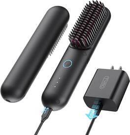 DORLUKFU - Cordless Hair Straightener Brush - Porta PRO Portable Straightening Brush for Travel, Mini Ionic Hot Comb Straightener