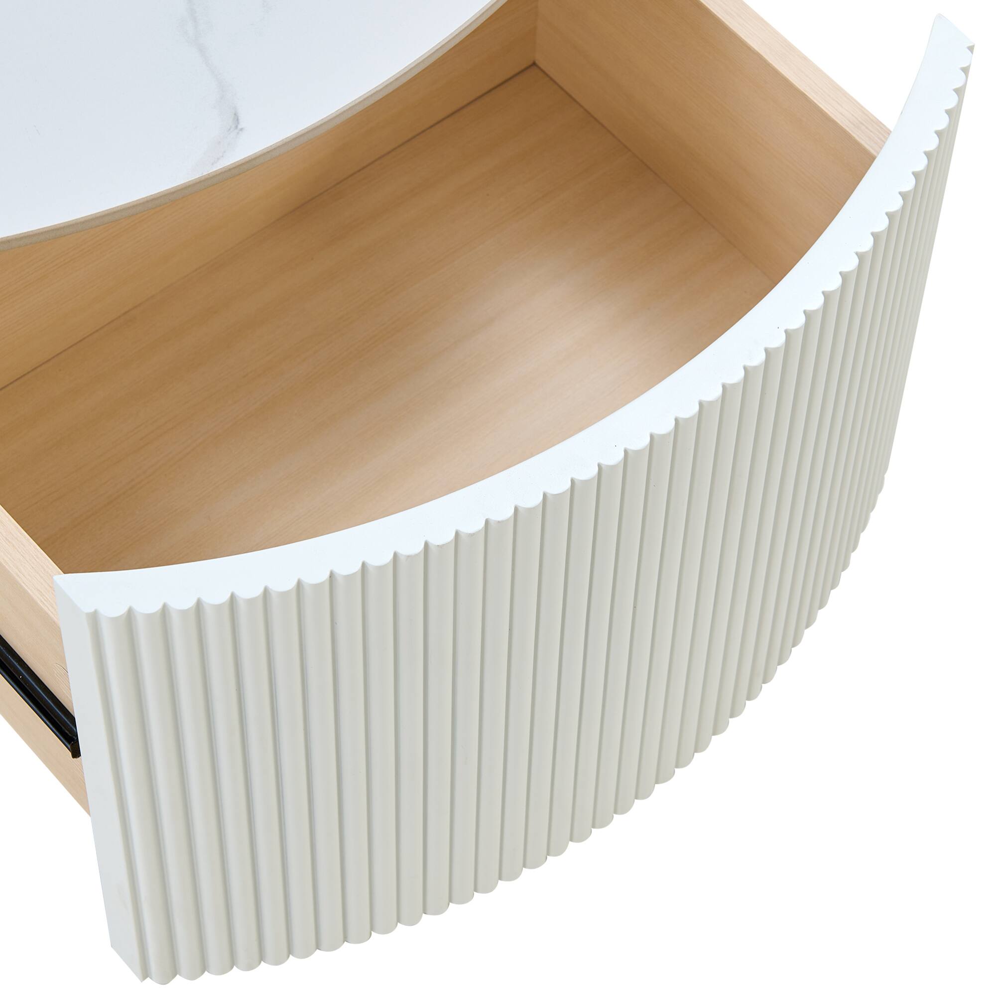 Alt View 6. GOODSILO - Modern Round Mobile Coffee Table with Two Drawers and Marble-Pattern Top - White.