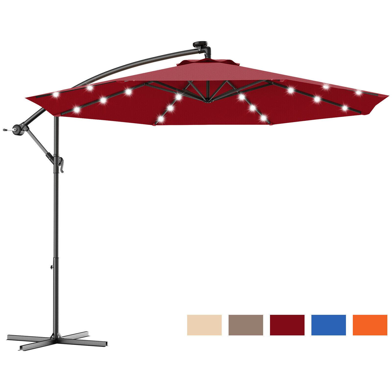 Alt View 3. Gymax - Gymax 10Ft Patio Solar LED Outdoor Offset Hanging Umbrella w/ 24 Lights Burgundy - Burgundy.