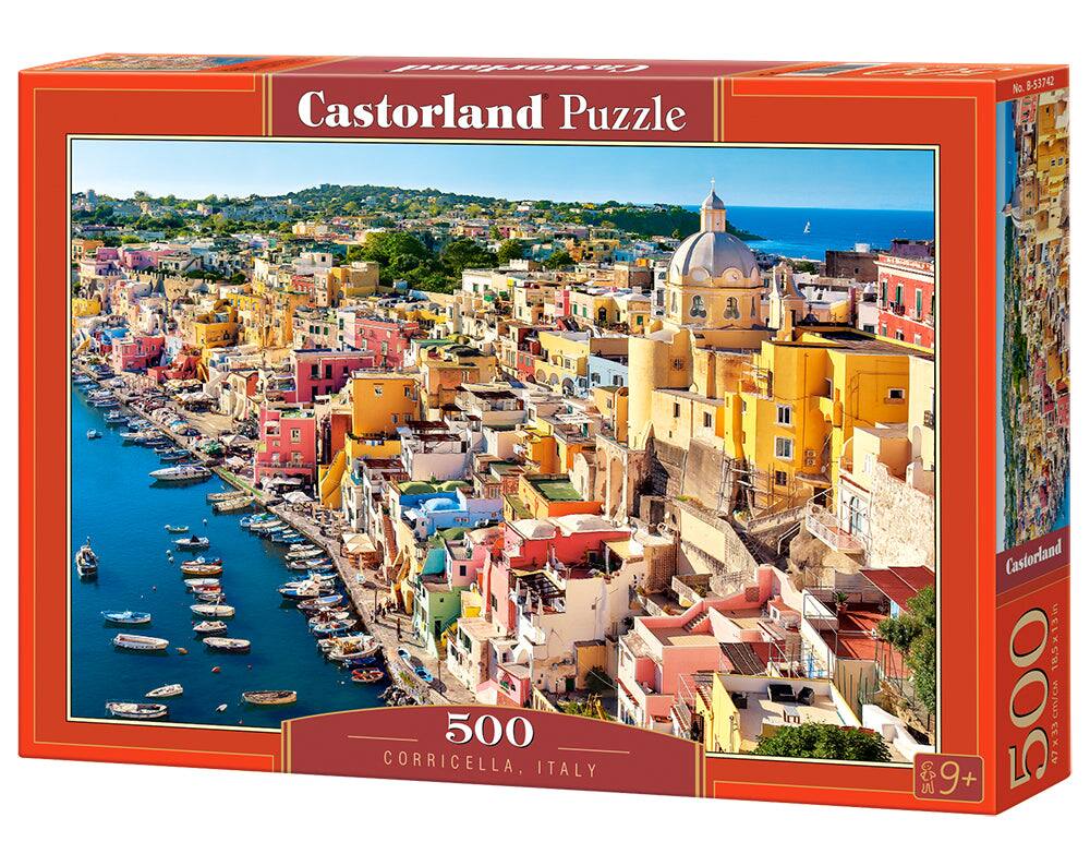 500 Piece Jigsaw Puzzles, Corricella, Italy, Seaside, Summer holiday place, Adult Puzzle, Castorland B-53742 - Red