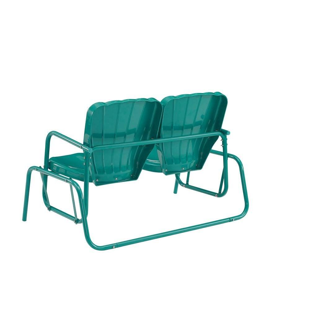 Alt View 1. Outdoor Escape - Turquoise Outdoor Loveseat Glider – Retro Furniture Seating for Two People - Turquoise Gloss.
