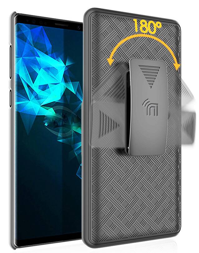 Alt View 3. Nakedcellphone - Case with Stand and Belt Clip Holster for Samsung Galaxy Note 9 - Black.