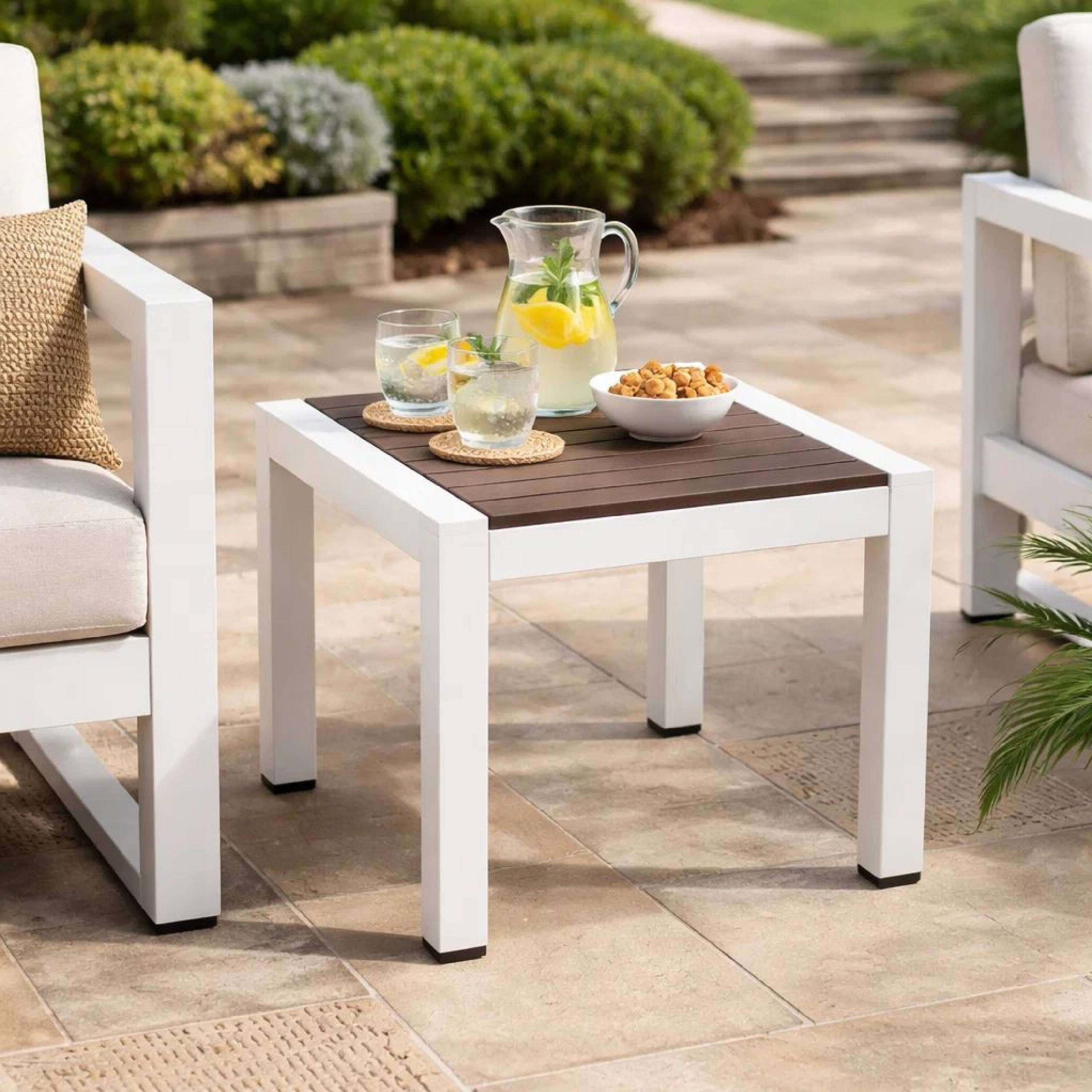Manhattan Lane Josh 18 Inch Side End Table, Polyresin Planks, Aluminum ...