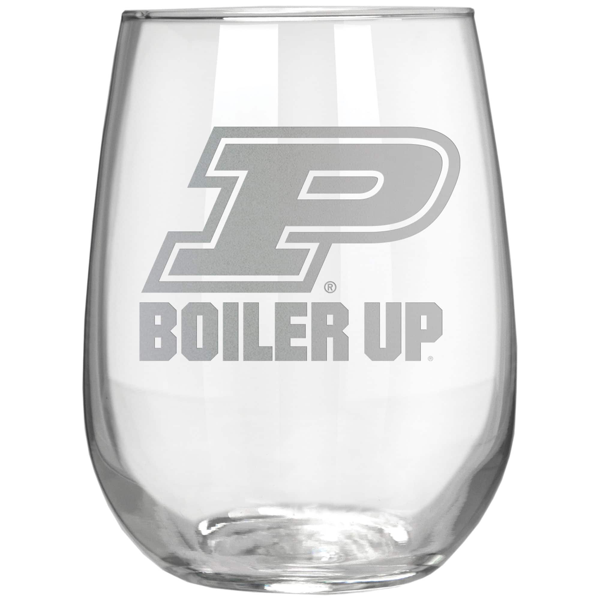 Front. Great American Products - Purdue Boilermakers Etched 17oz. Rally Cry Stemless Wine Glass - Multicolor.