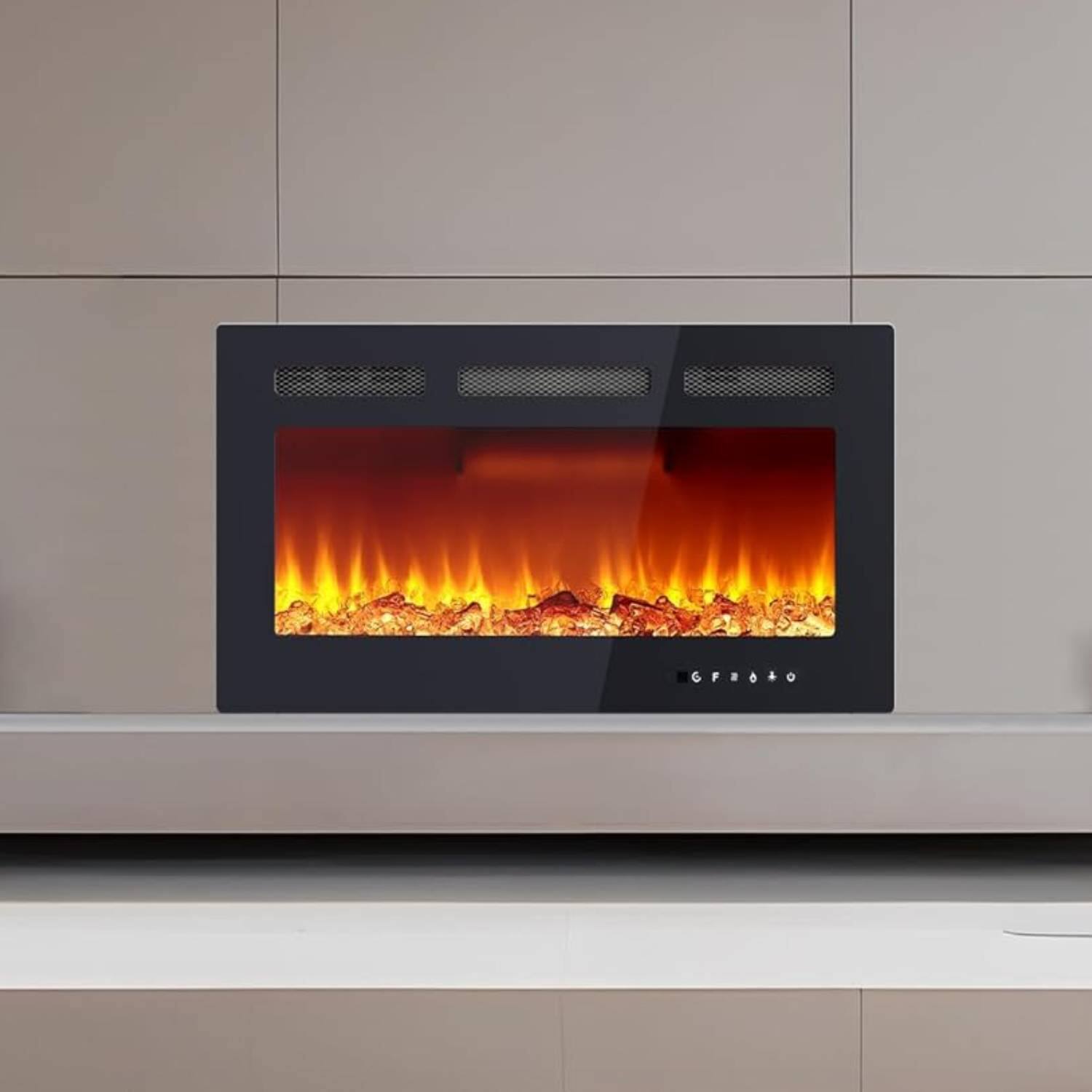 Front. GARVEE - Modern 30 Inch Wall Built-in Electric Fireplace Heater for Bedrooms, Living Room - Black.