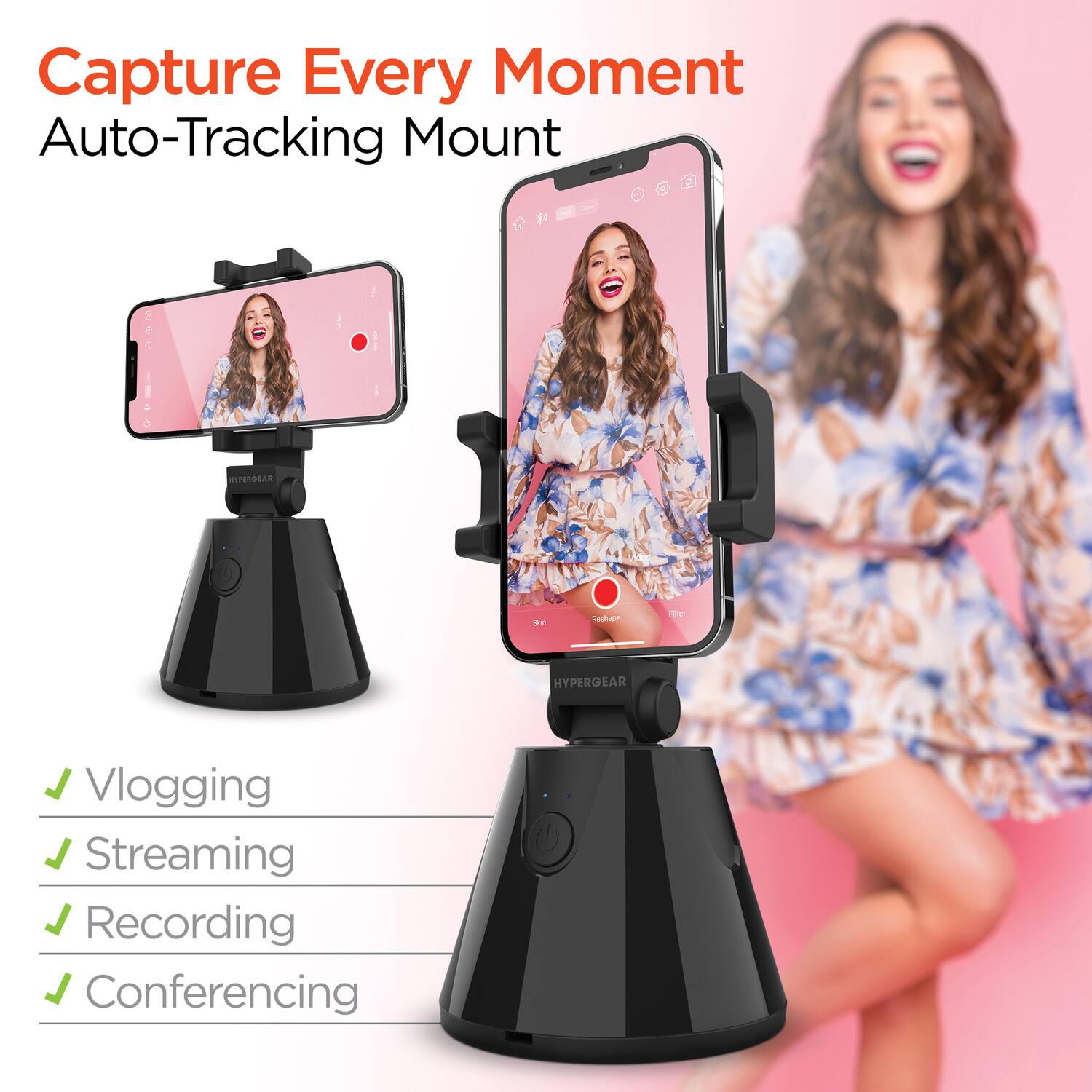 Capture Every Moment  
Auto-Tracking Mount  

- Vlogging  
- Streaming  
- Recording  
- Conferencing