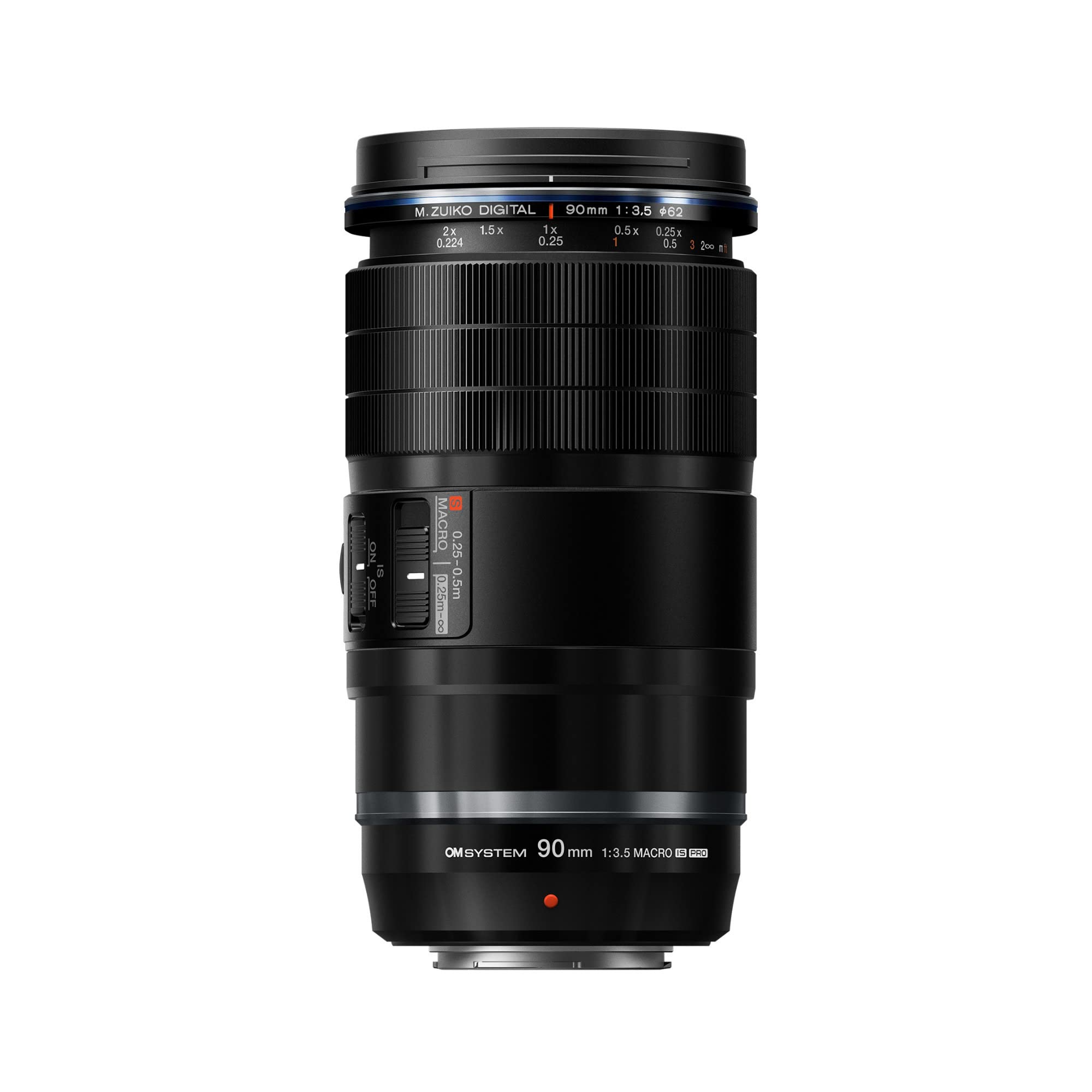 M.ZUIKO DIGITAL  
90mm 1:3.5  
+62  
2K  
15x  
1x  
0.5x  
0.25x  
0.224  
0.25  
1  
0.5  
1  
200  
ON  
a  
OFF  
un  
MACRO  
0.25-0.5m  
5m  
0.35m  
z00  
OM SYSTEM  
90 mm 1:3.5 MACRO