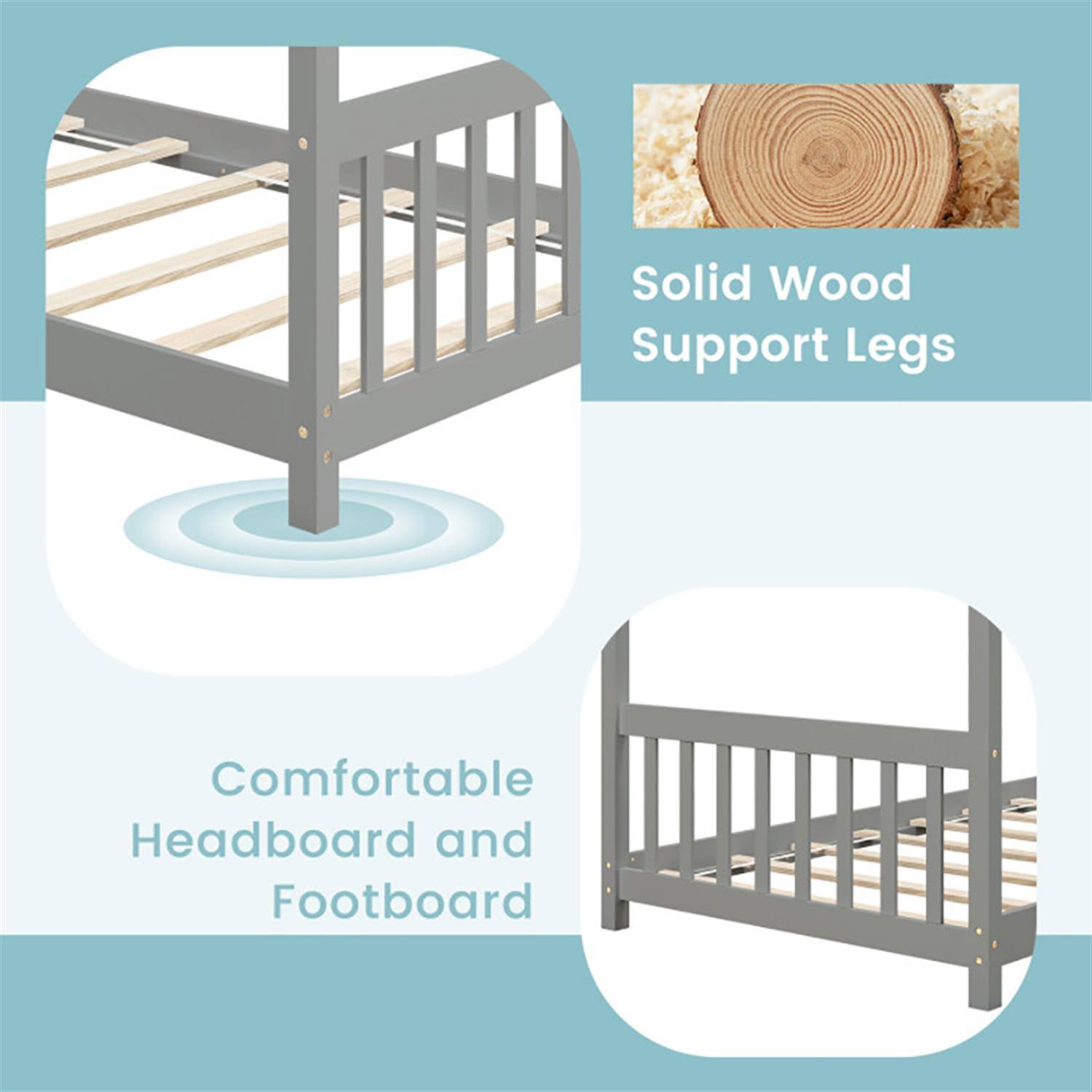 Solid Wood Support Legs  
Comfortable Headboard and Footboard