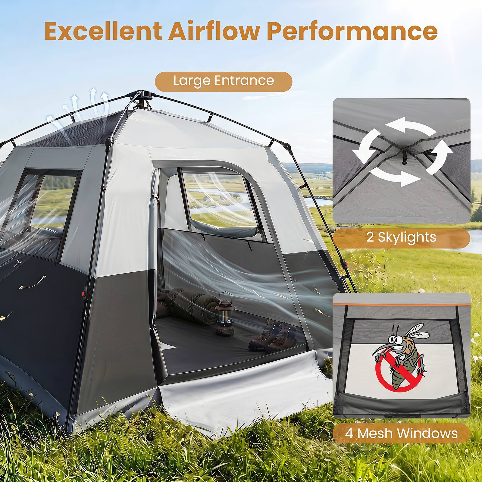 Excellent Airflow Performance  
Large Entrance  
2 Skylights  
4 Mesh Windows
