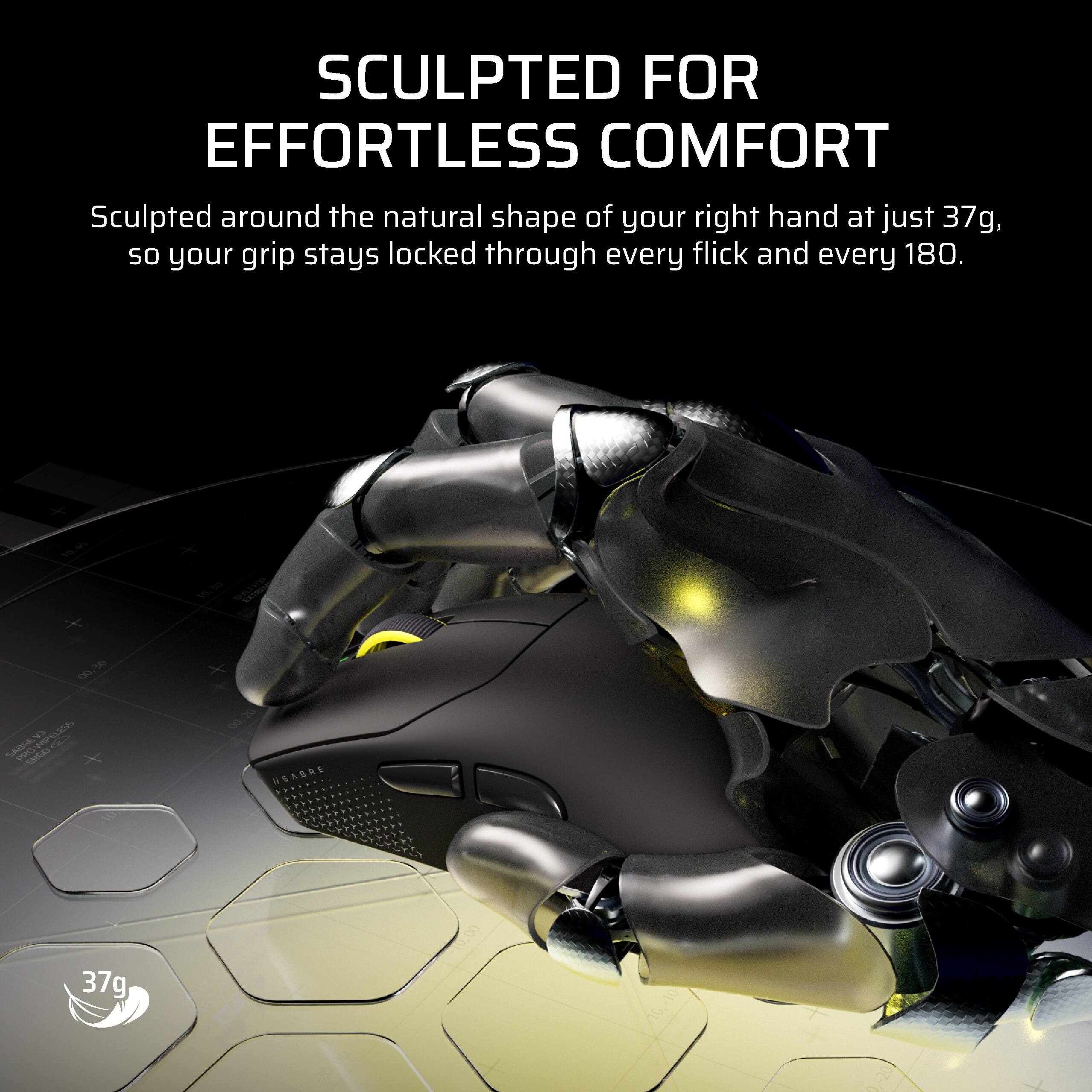 SCULPTED FOR EFFORTLESS COMFORT  
Sculpted around the natural shape of your right hand at just 37g, so your grip stays locked through every flick and every 180.