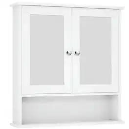 Pefilos - Bathroom Cabinet Wall Mounted with Double Mirror Doors, Wood Hanging Cabinet with Doors and Shelves Over The Toilet - White