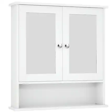 Front. Pefilos - Bathroom Cabinet Wall Mounted with Double Mirror Doors, Wood Hanging Cabinet with Doors and Shelves Over The Toilet - White.