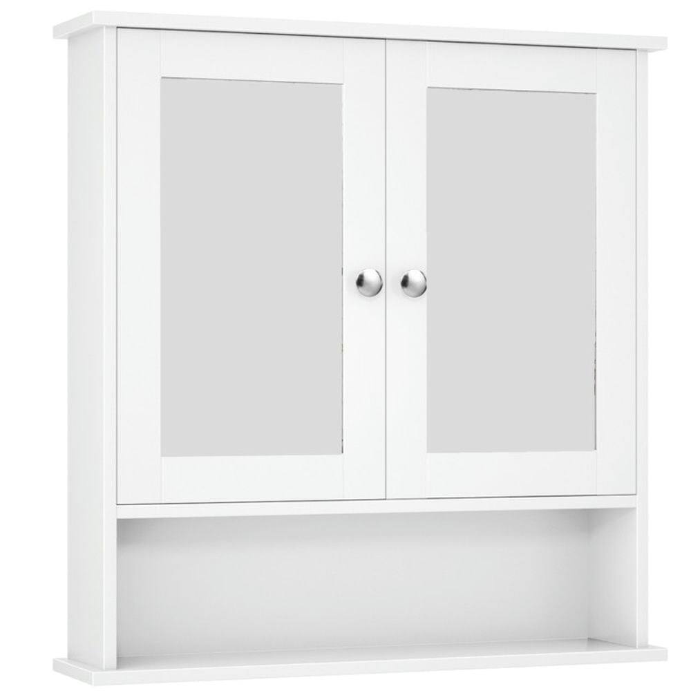 Front. Pefilos - Bathroom Cabinet Wall Mounted with Double Mirror Doors, Wood Hanging Cabinet with Doors and Shelves Over The Toilet - White.
