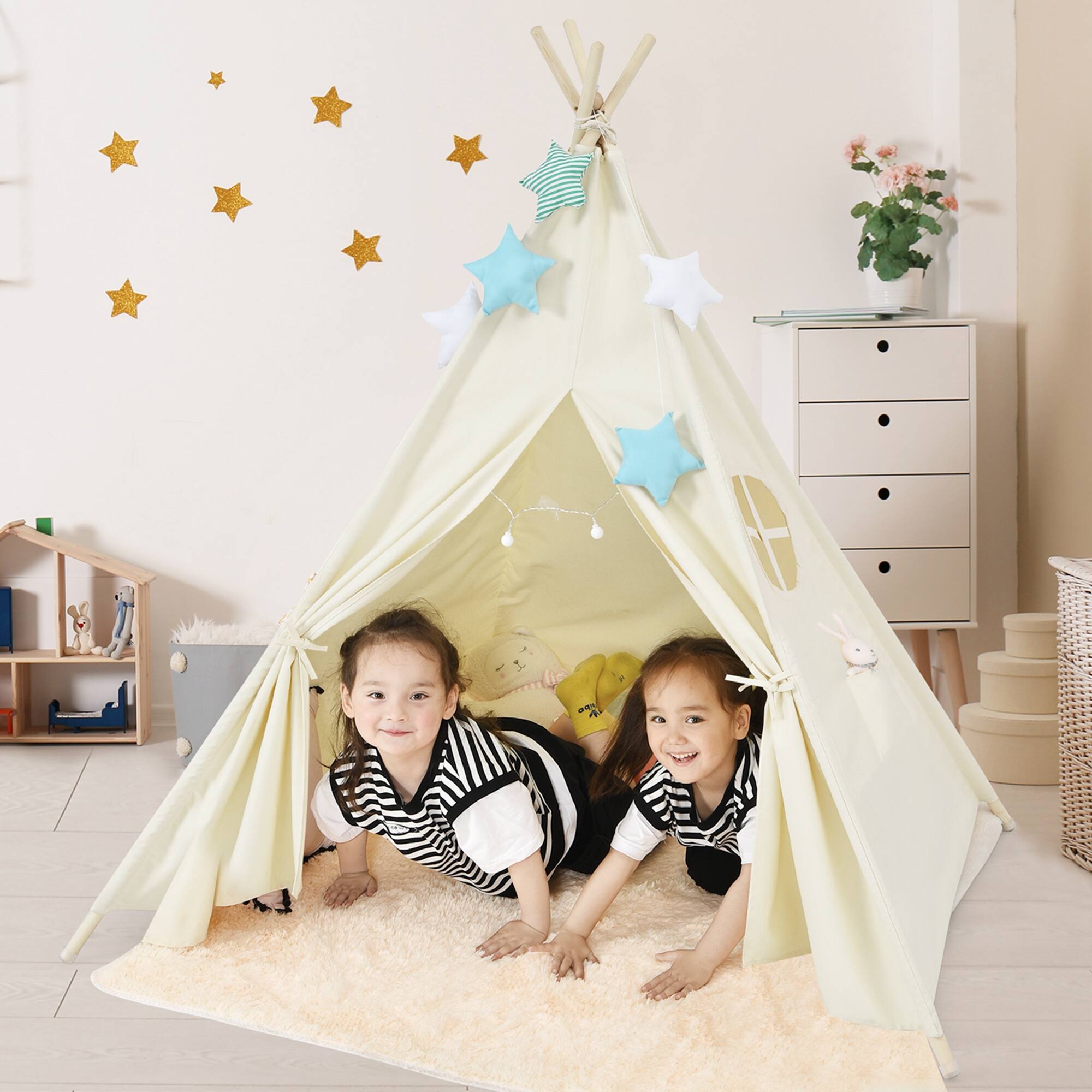 Alt View 1. Costway - Costway Kids Canvas Play Tent Foldable Playhouse Toys for Indoor Outdoor - Beige.
