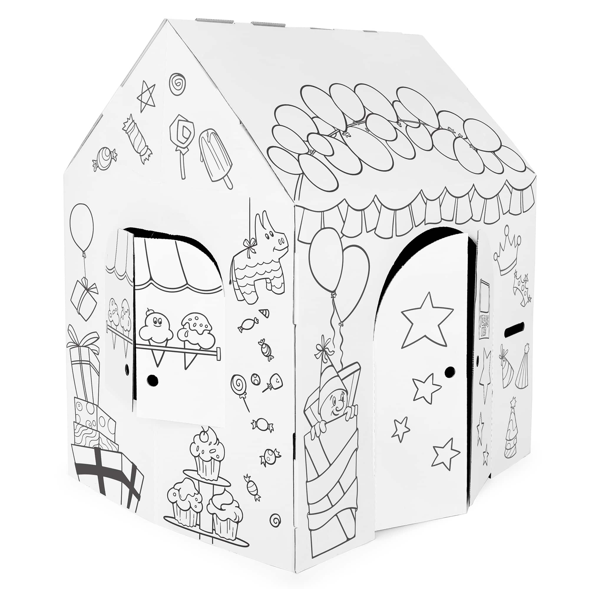 Front. Easy Playhouse - Birthday- Arts & Craft Cardboard Fort, Decorate & Personalize.