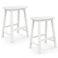 Costway Set of 2 Saddle Bar Stools Counter Height Dining Chairs with Wooden Legs - White - Front_Zoom