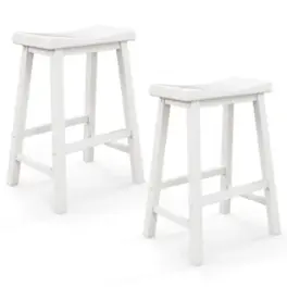 Costway Set of 2 Saddle Bar Stools Counter Height Dining Chairs with Wooden Legs - White