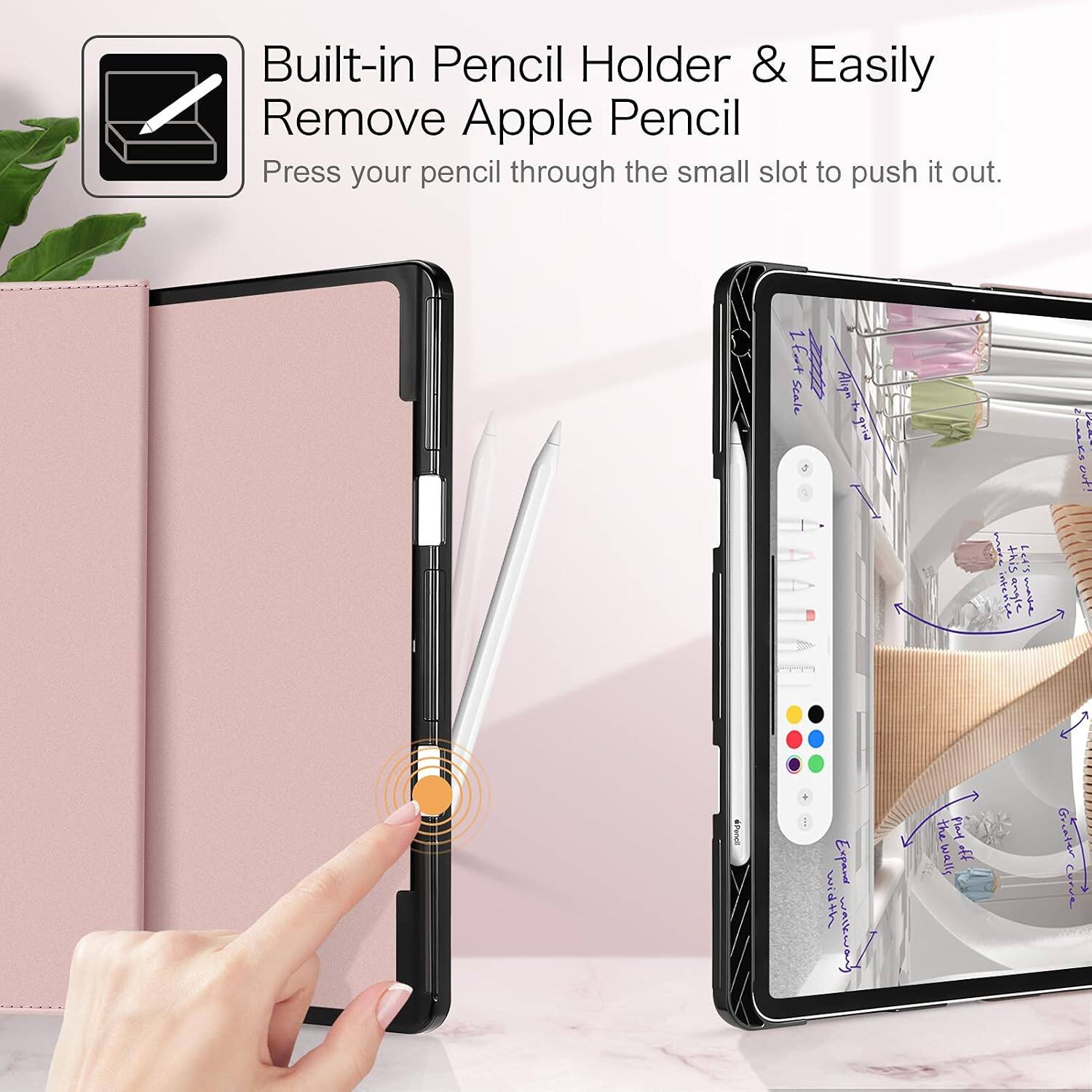 Built-in Pencil Holder & Easily Remove Apple Pencil  
Press your pencil through the small slot to push it out.  

1 foot Scale  

this Let's angle it  
itco  
Panell  
PUBLICAL Expand walkway  
the Play walls 370  
Greater 100%
