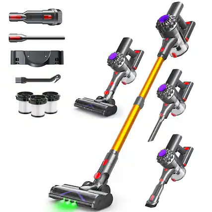 Front. COQOOL - Cordless Stick Vacuum Cleaner F02, 45 Mins Max Runtime, for Pet Hair Car Carpet Hardwood Floor - Gold.