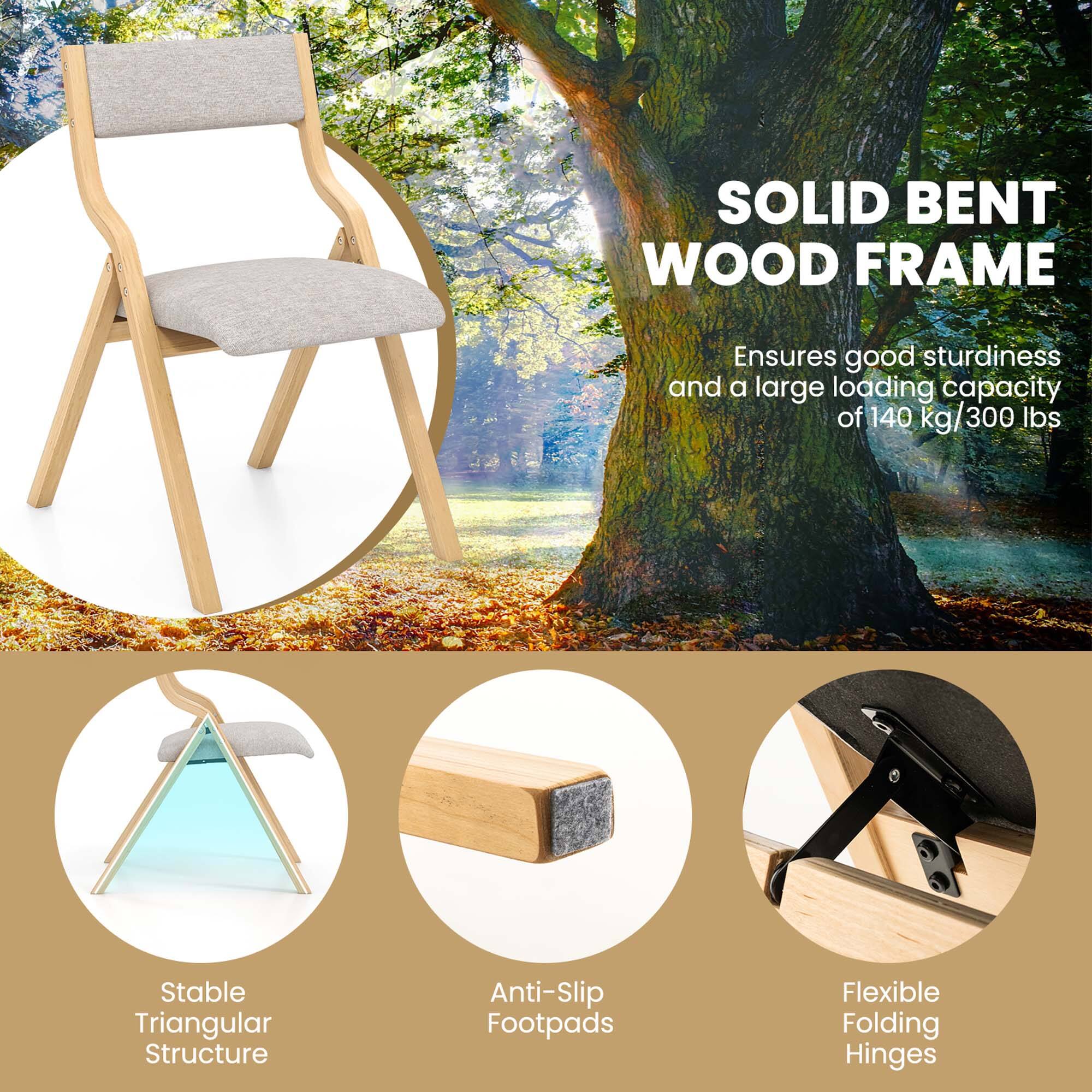 SOLID BENT WOOD FRAME  
Ensures good sturdiness and a large loading capacity of 140 kg/300 lbs  

Stable Triangular Structure  
Anti-Slip Footpads  
Flexible Folding Hinges