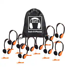 HamiltonBuhl - Sack-O-Phones, 10 Personal Headphones in a Carry Bag, Orange