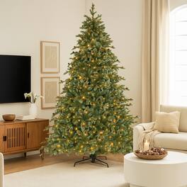BreeBe - Artificial Xmas Tree with Pine Cones and LED Lights – 6/7/8 FT Sizes - Green