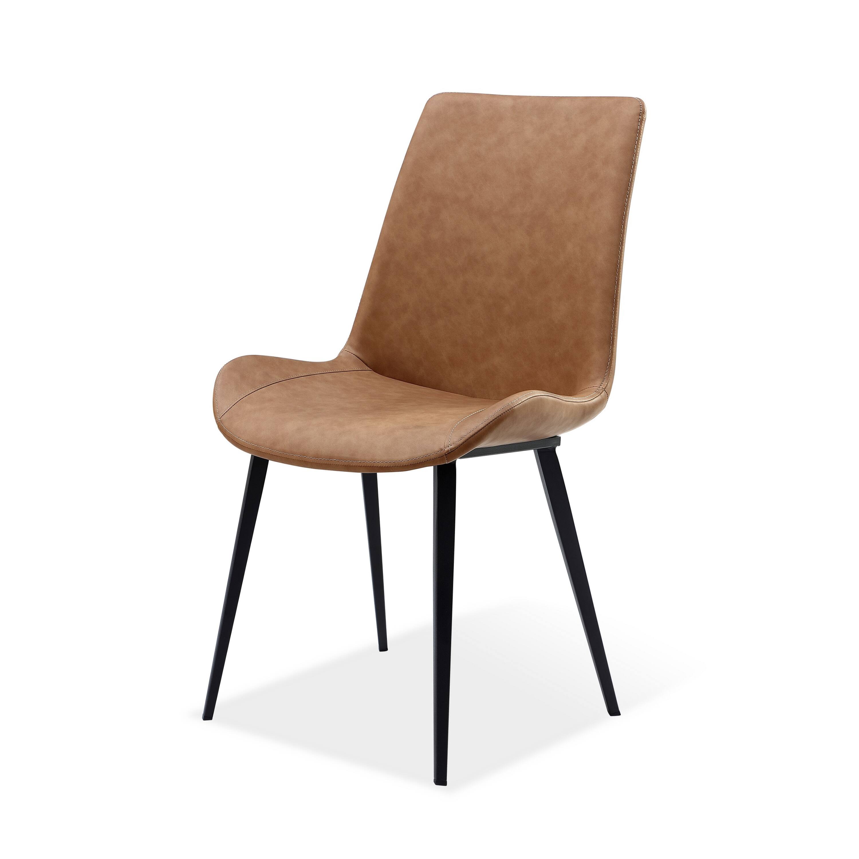 Front. Manhattan Lane - 21 Inch Set of 2 Dining Chairs,  Faux Leather, Angled  Steel Legs - Brown, Black.