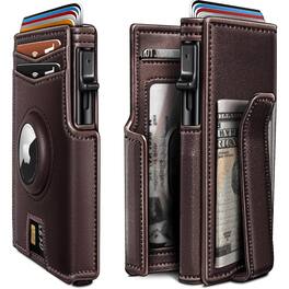 ZUQIETA - Men‘s Smart Pop-Up Wallet - Metal RFID Case with Money Clip & 10 Card Capacity - Burgundy004