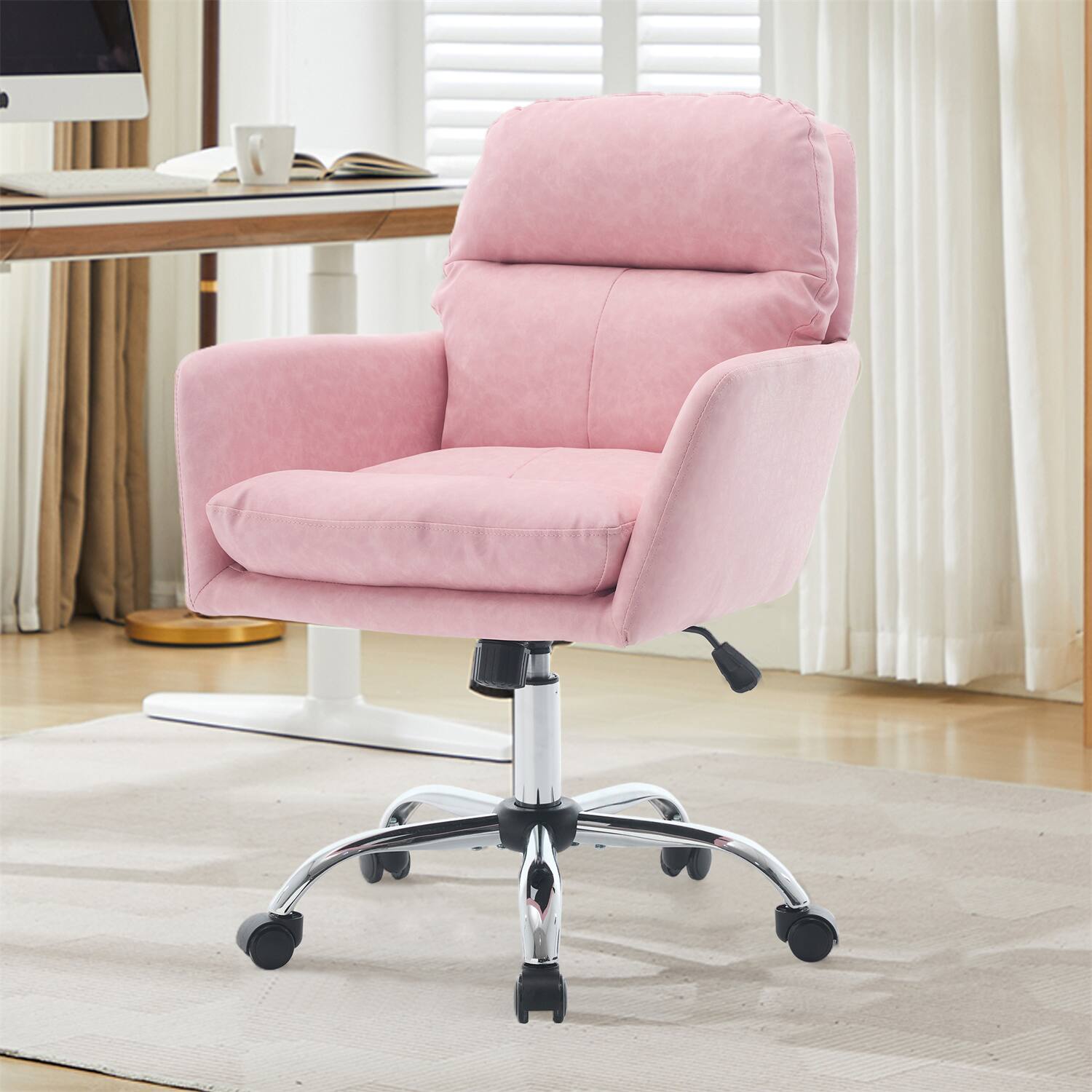 Alt View 1. Forest'nSky - Pink Artificial Leather Office Chair, Height-Adjustable with Black Base for Home & Office - Pink.