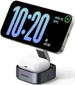 UGREEN - MagFlow 2-in-1 Wireless Charger for iPhone 12-17 Series and AirPods, Compact Foldable Charging Station (No Adapter) - Black