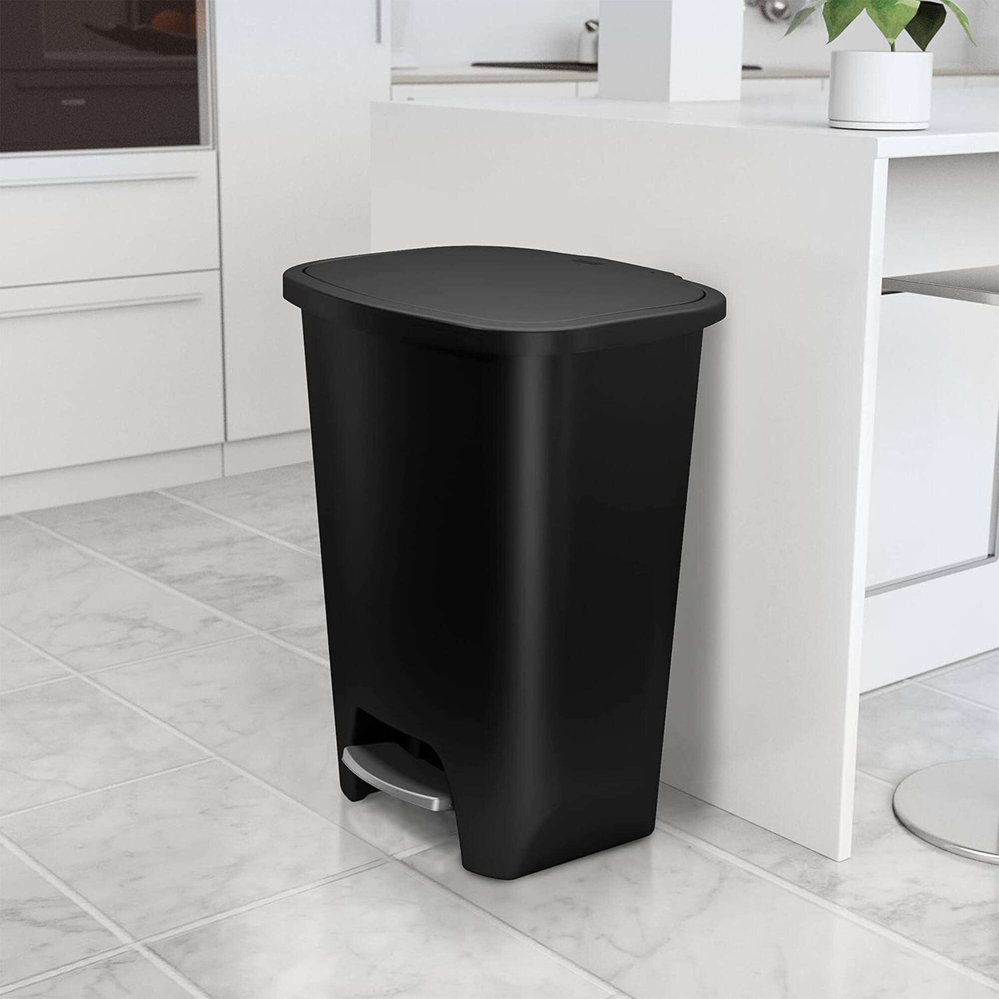 Alt View 5. Glad - Glad Kitchen Trash Can with Lid, Foot Pedal and Garbage Bag Rings, 20 Gal, Black - BLACK.