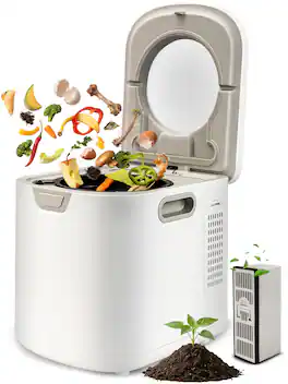 NutriChef - NCCMP4LWH 4 Quart Electric Kitchen Composter, Smart Countertop Bin, Odorless Carbon Filters - White