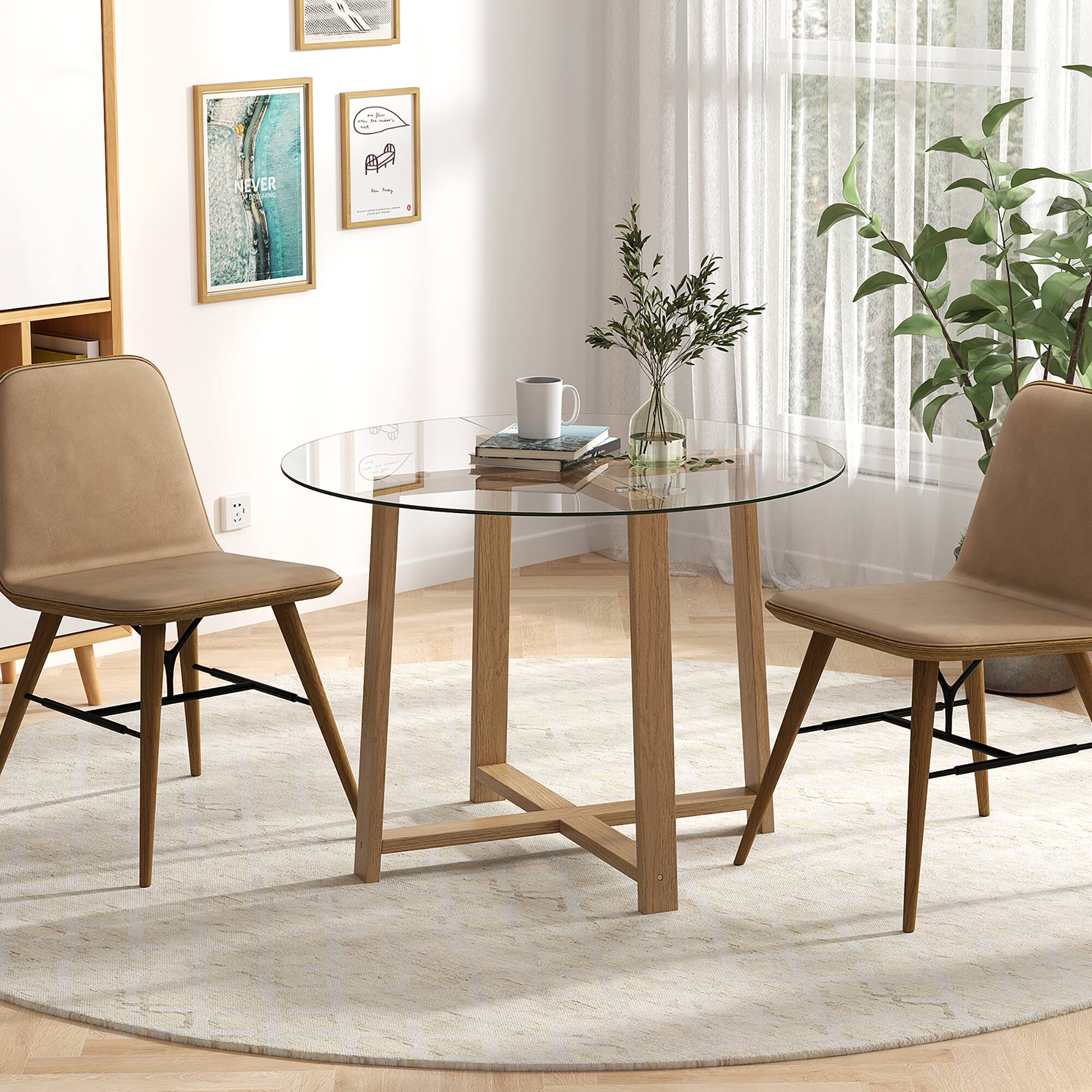 Alt View 5. Gymax - Gymax 42'' Round Glass Dining Table w/ 0.3'' Tempered Glass Tabletop - Transparent, Natural.