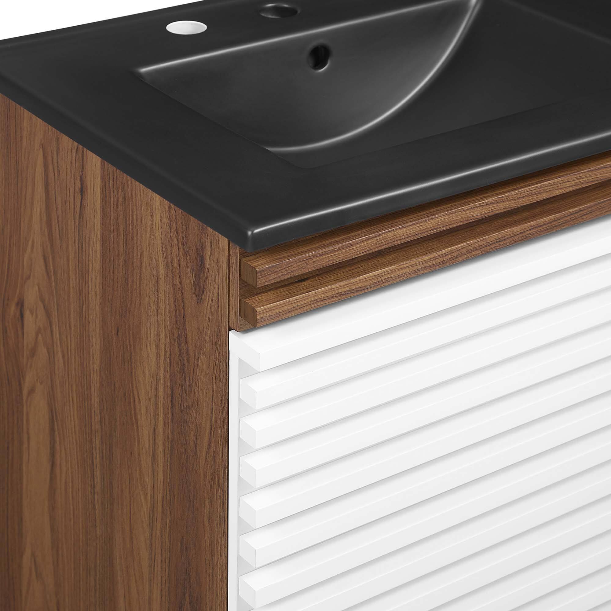 Alt View 7. Modway - Render 48" Wall-Mount Bathroom Vanity Basin Included by Modway - White Walnut Black.