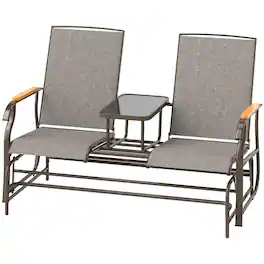 Resenkos - 2-Person Glider Bench, Steel Frame Swing Loveseat with Table, Outdoor Relaxation - Light Mixed Brown