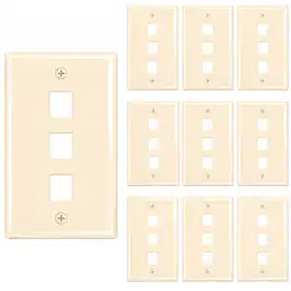 Cmple.com - 3 Port Keystone Wall Plate 10 Pack Single Gang for RJ45 Ethernet HDMI Coax & Audio - Ivory