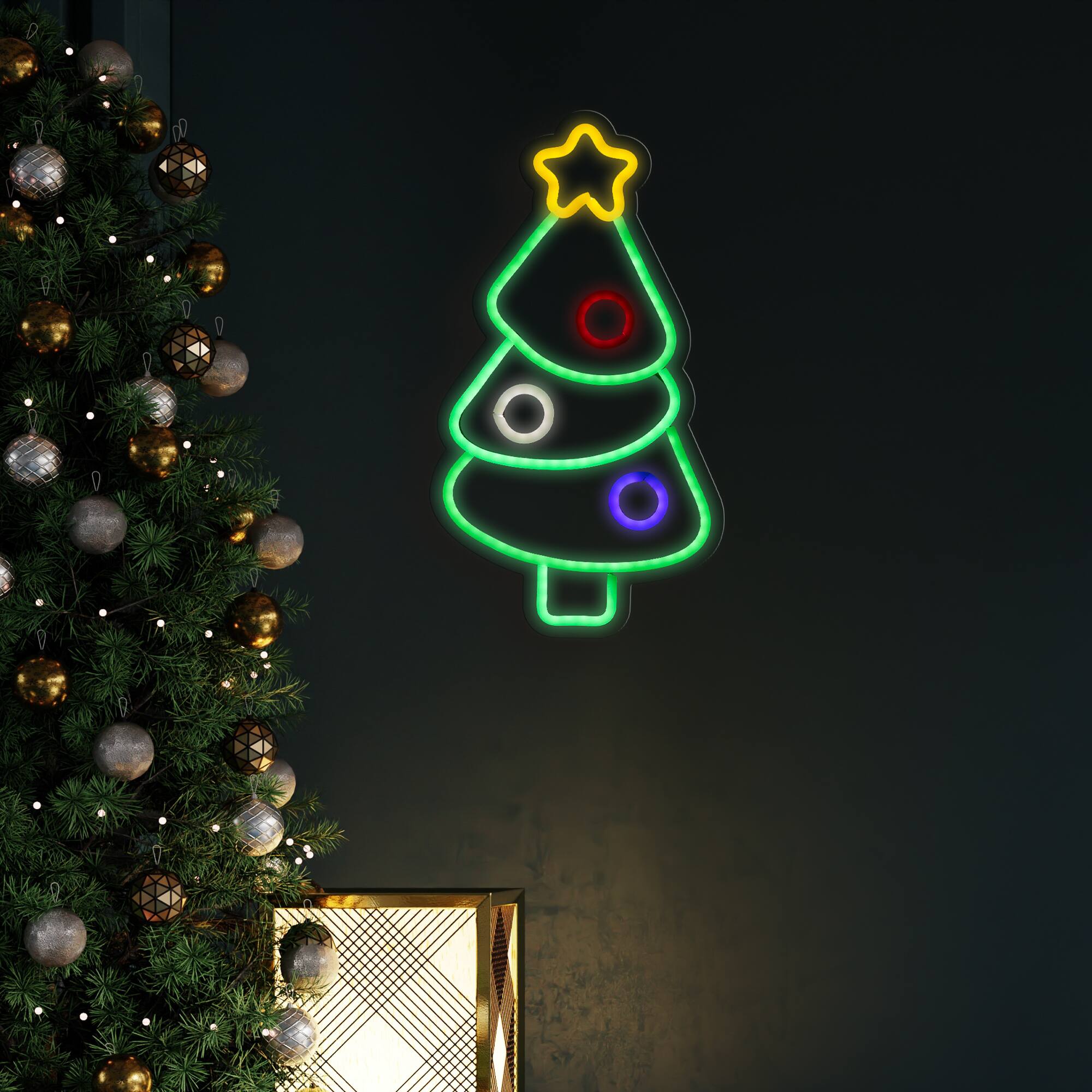 Alt View 2. Northlight - Christmas Tree LED Neon Lighted Wall or Window Decoration - 15" - Multi.