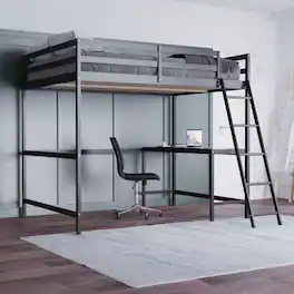 Emma + Oliver - Wooden Loft Bed Frame with Integrated Desk and Ladder - Espresso