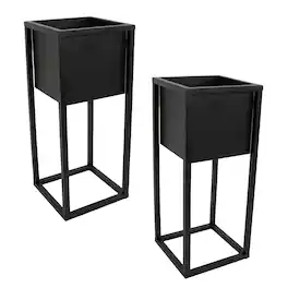 Sunnydaze - Modern Simplicity Outdoor Elevated Planter - 2-Pack - Black