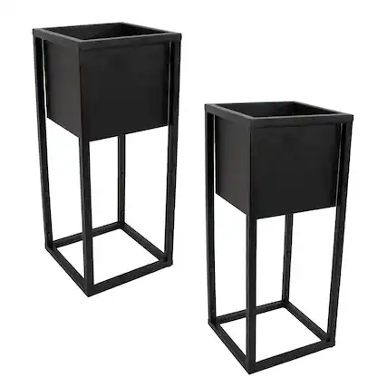 Front. Sunnydaze - Modern Simplicity Outdoor Elevated Planter - 2-Pack - Black.